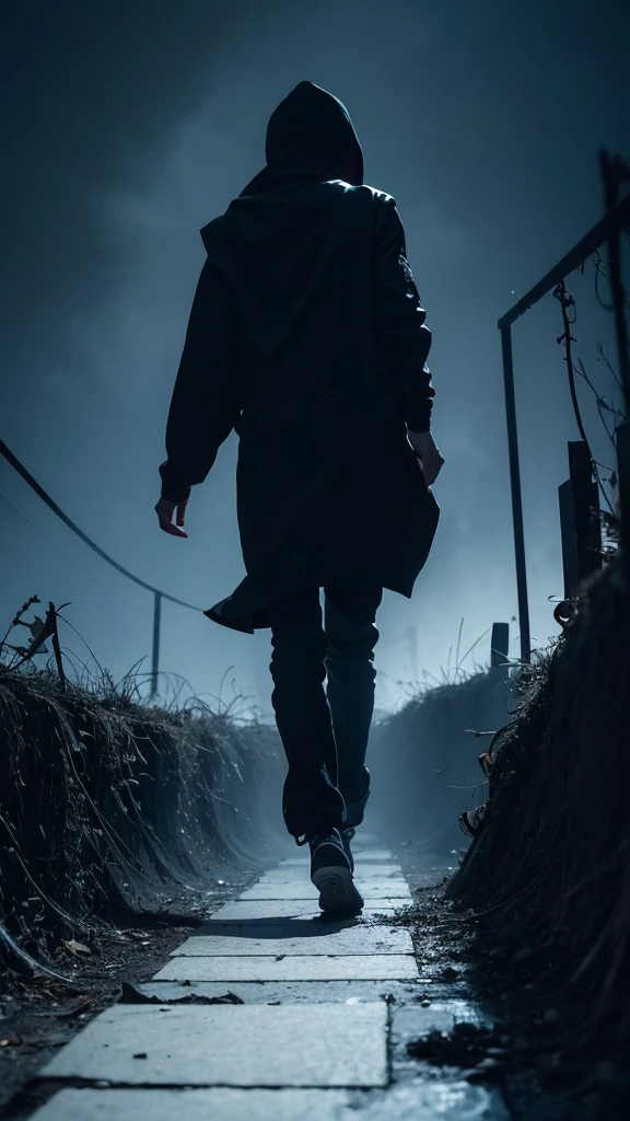 A person running in panic, looking back over their shoulder with a terrified expression. Shadows and indistinct shapes loom in the fog behind them, creating a sense of being chased by something unknown.A surreal dreamscape with twisted, nightmarish elements. A person is running on a distorted, winding path that seems to shift and change direction. Behind them, there are dark, shadowy figures that are vague and undefined, suggesting a sense of something unseen but menacing. The sky is a swirling mass of dark clouds and strange, eerie colors.A dimly lit urban alleyway at night. The scene is filled with oppressive shadows and eerie, elongated shapes that seem to move and flicker at the edge of perception. The person in the image is glancing back with wide, fearful eyes, their body language conveying urgency and dread. The overall atmosphere should feel claustrophobic and tense.An endless, fog-covered labyrinth with high, dark walls that seem to close in. The person is running through the maze, constantly looking back with an expression of terror. Behind them, there are shifting, shadowy forms that are not clearly defined, adding to the sense of an unseen threat. The labyrinth itself should have an otherworldly, surreal quality.A dreamlike landscape with abstract, swirling forms and colors. The person appears small and vulnerable in the center, running with a look of panic. The background is filled with dark, amorphous shapes that suggest movement and pursuit, without being explicitly defined. The colors and shapes should evoke a sense of fear and urgency.