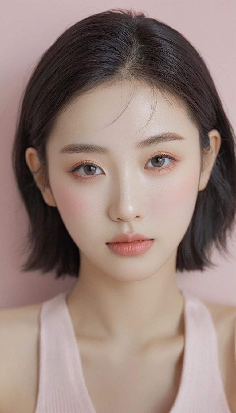 ultra wide shoot, front photo, elegant woman, (Photorealsitic)、(intricate detailes:1.2)、(masterpiece、:1.3)、beauty face, (top-quality:1.4)、(超A high resolution:1.2)、超A high resolution、(A detailed eye)、(detailed facial features), ((Realistic lighting、top-quality、8K、natural light, masterpiece:1.3))、bright photo, Clear focus:1.2、1girl in、flawless beauty:1.4、Superfine Face、big Narrow-eyed、double eyelid、photos realistic, perfect eyes, perfect skin, detailed skin, detailed face, looking viewer, front view, potrait, raw photo, simple soft pink background, (intricate detailed skin textured:1.4) front view, looking viewer, clear face, 1 girl、porate、Bright and very beautiful face、beautiful girl, A stunning close-up portrait showcasing the beauty of a Korean model. The composition features soft, natural lighting , bright eyes, and striking cheekbones. Her glossy, The background is simply black background, smile face, wear sweetshirt, neat hair, long hair, instagram model, profil picture, bright and natural