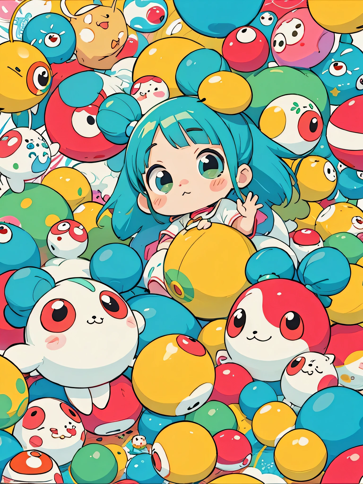 Takashi Murakami style, kawaii design, (((Colorful and cute balls))), (((No people)))