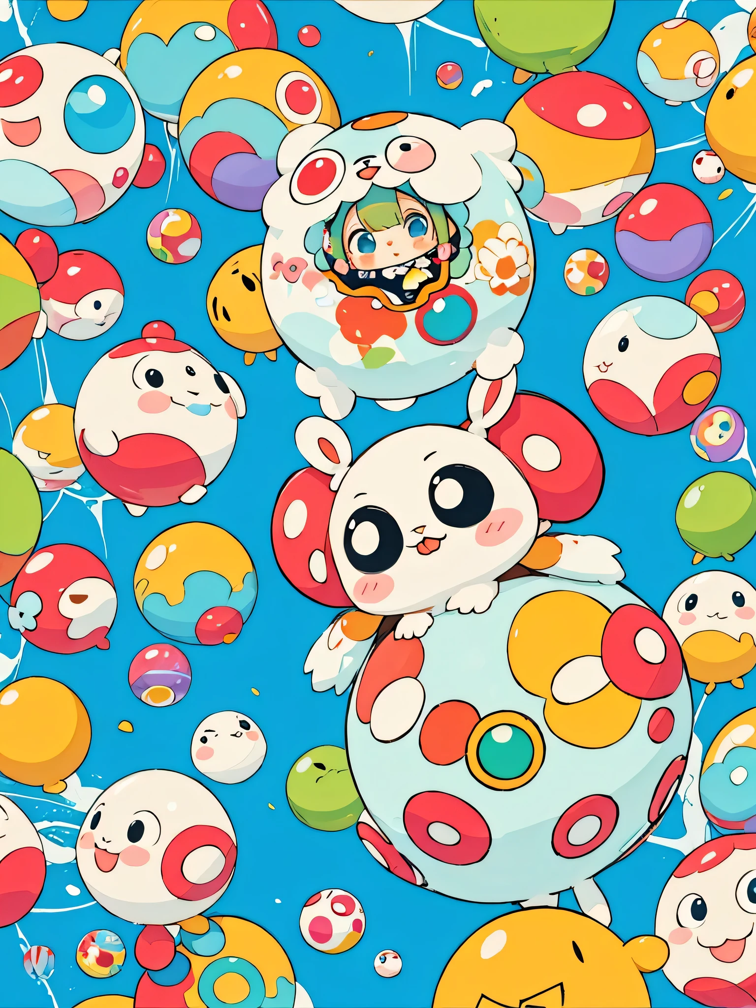 Takashi Murakami style, kawaii design, (((Colorful and cute balls))), (((No people)))