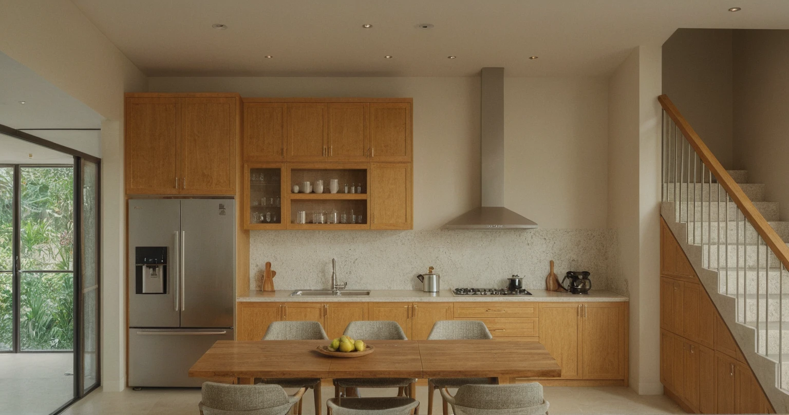 Villa kitchen interior, open space, Vietnam, minimalist design style, natural light --ar 16:9 --v 5, RAW image, 8k uhd, dslr, soft light, high quality, film grain, Fujifilm XT3, vivid colors, (actual:1.2)
