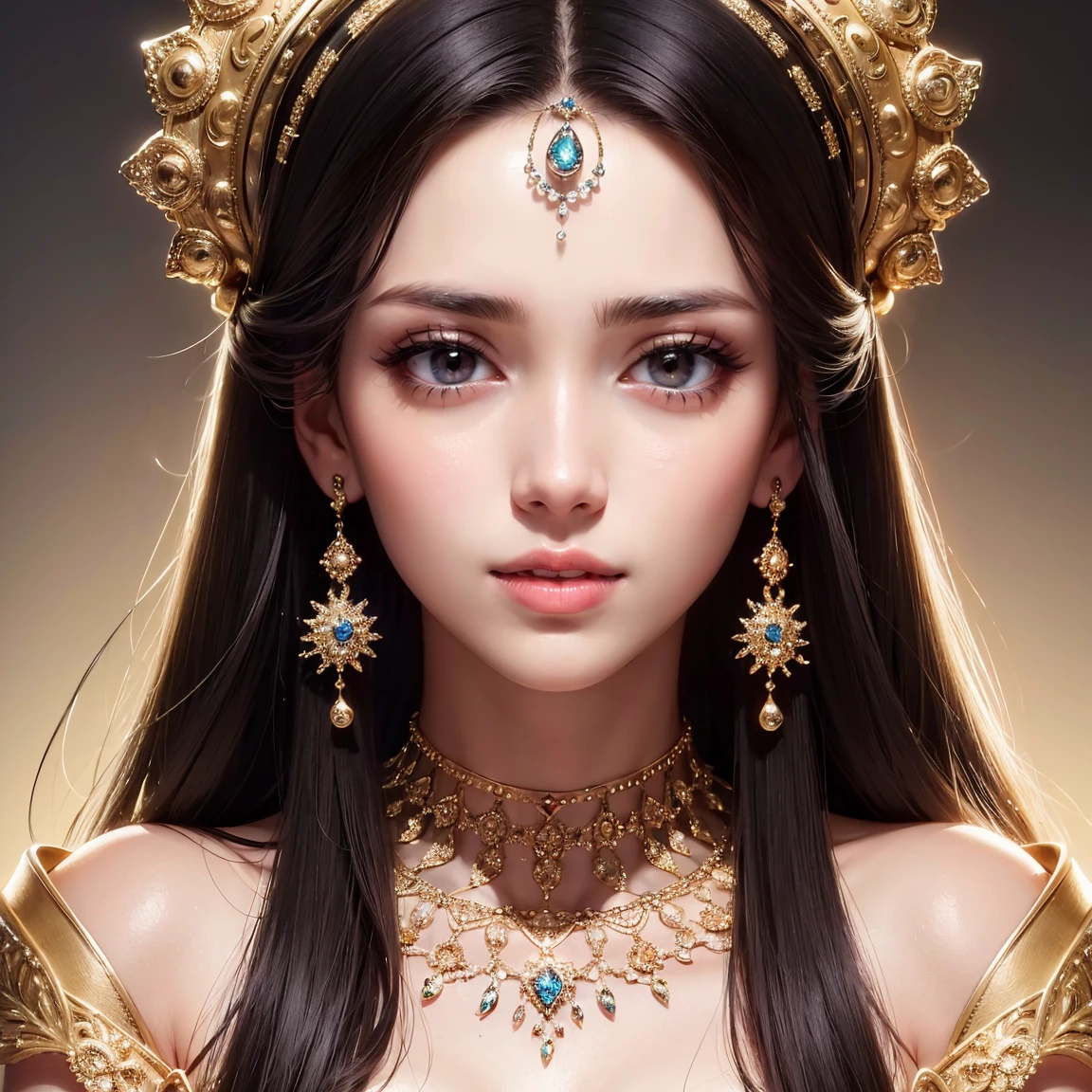 (Masterpiece, Best Quality:1.5), Illustration, Ultra-detailed, finely detail, Hight resolution, 8K Wallpaper, Perfect dynamic composition, cinematic lighting, portrait, looking at viewer, Beautiful detailed eyes, Sexy face, Perfect beautiful hands, Raw real photos, beautiful realistic face, beautiful face, perfect face, highly detailed beautiful face and eyes, attractive face, detailed face, delicate facial features, detailed skin, shiny skin, perfect anatomy, highly detailed background, elaborately designed clothes, fine cloth texture, BREAK, stunning young princess in gorgeous and luxurious dress and jewelry, perfect make-up, eyeshadow, lash extensions, lips, deeply in love, best smile, kiss, full of elegance