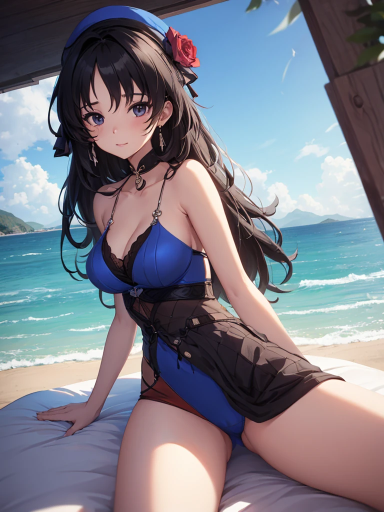 Yangyang from wuthering waves game, 1girl, weaing a lingerie at night bed, black colour hair style, 8k, high detailed, high quality