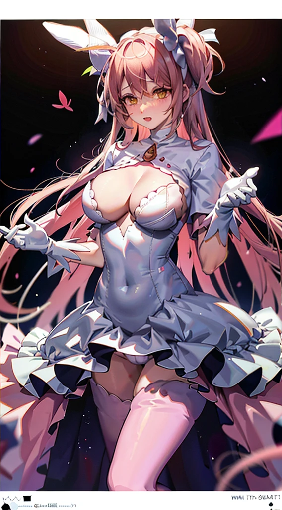 Bunny Girl,Pink pantyhose,White hair,Bigbooobs,