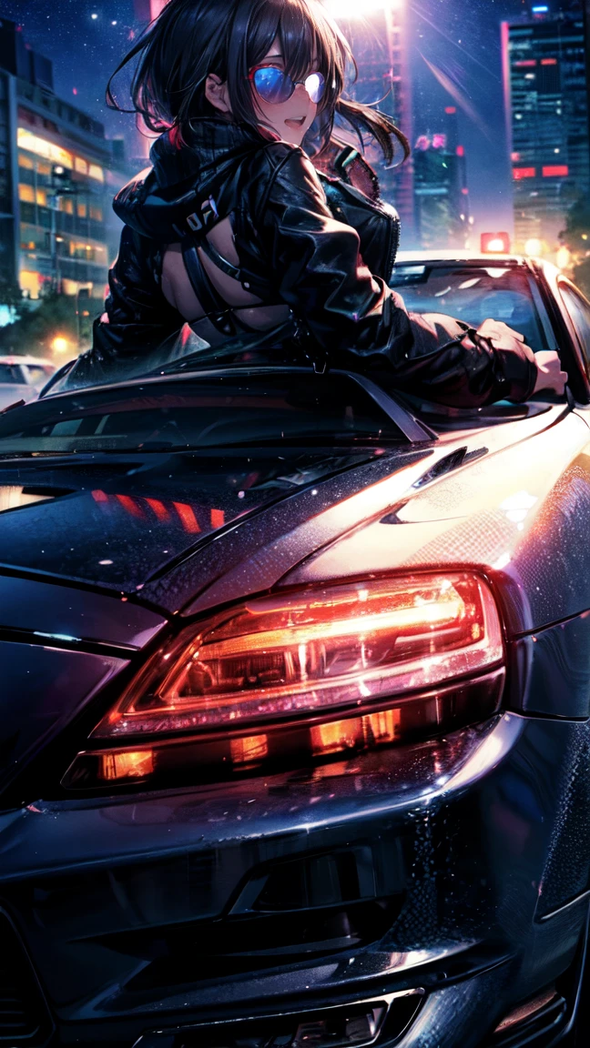 One Woman　Car sex　Big Butt　Feeling face　Inside the car at night　Girls who love sex　Happy face　sunglasses　Blushing and embarrassed　Outdoor Exposure　sports car　Thong　Climb on the hood of a car