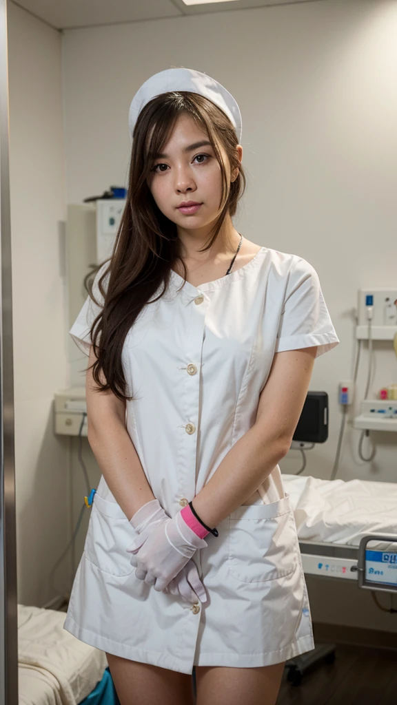 8k,HQ,score_9, score_8_up, score_7_up, score_6_up, score_5_up, score_4_up, Source_Anime, 1 girl, mature and beautiful girl, Japanese nurse, nurse suit, Slim figure, syringe, hospital room background, surgical gloves, surgical cap, operating room, nurse uniform, (hospital background), hospital, Nurse suit