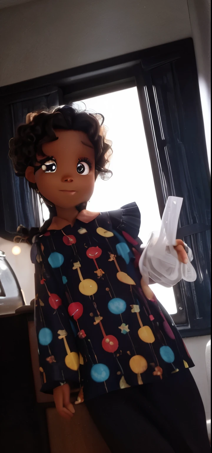 Obra-prima, de melhor qualidade, uma mulher morena, cabelo afro, brasileira, sorriso bonito.