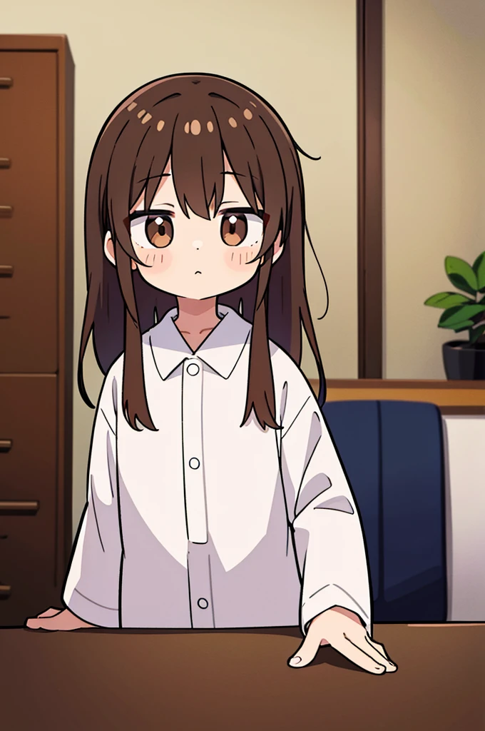 Shinonome Ena、Brown Hair、View here、Big white shirt、White oversized shirt、Inside the room、I&#39;m only wearing a shirt