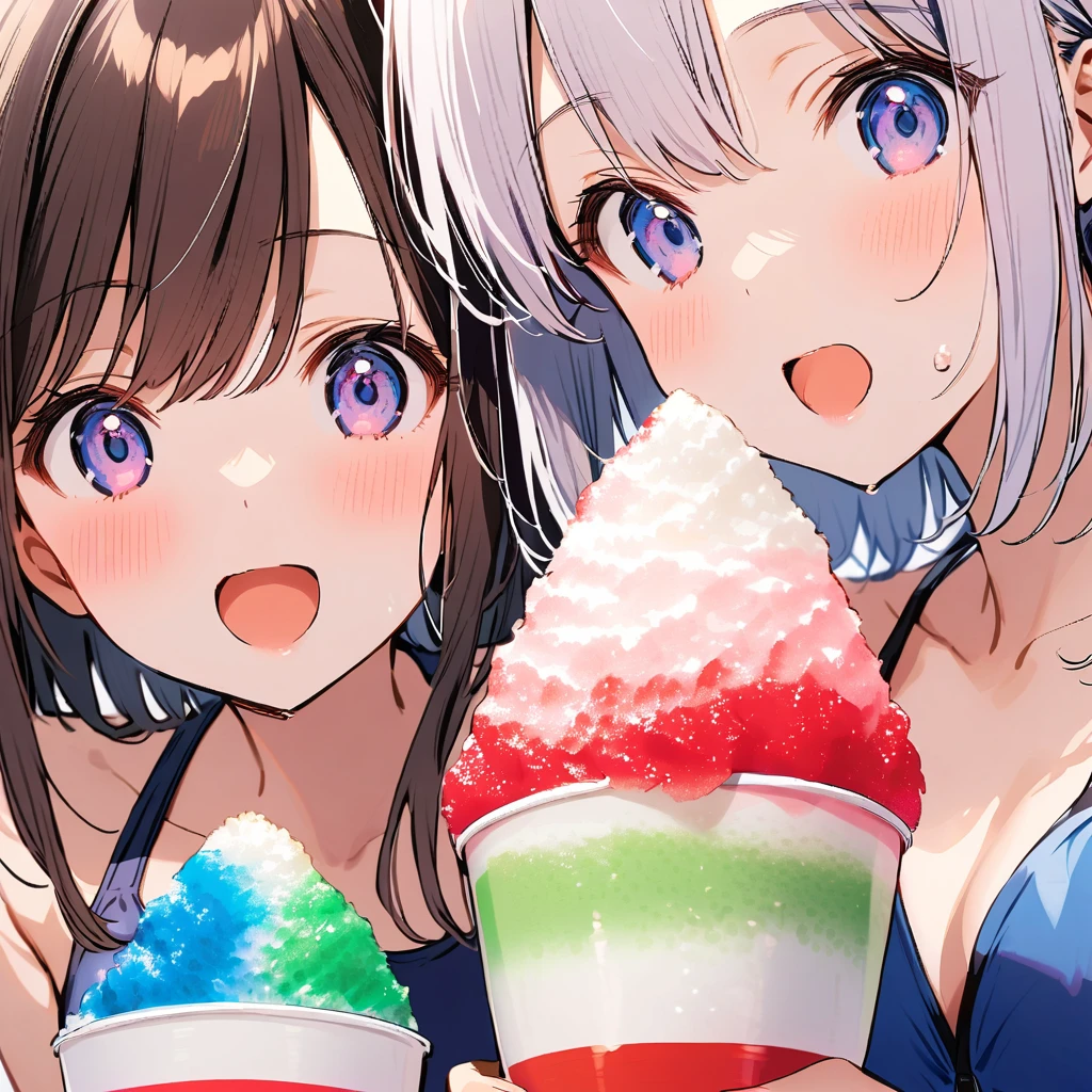 (super detailed, realistic, 8k) one person, Super Sonico eating a popcicle at the beach, has huge nude boobs, eyes are very detailed and even and deep brown color,
