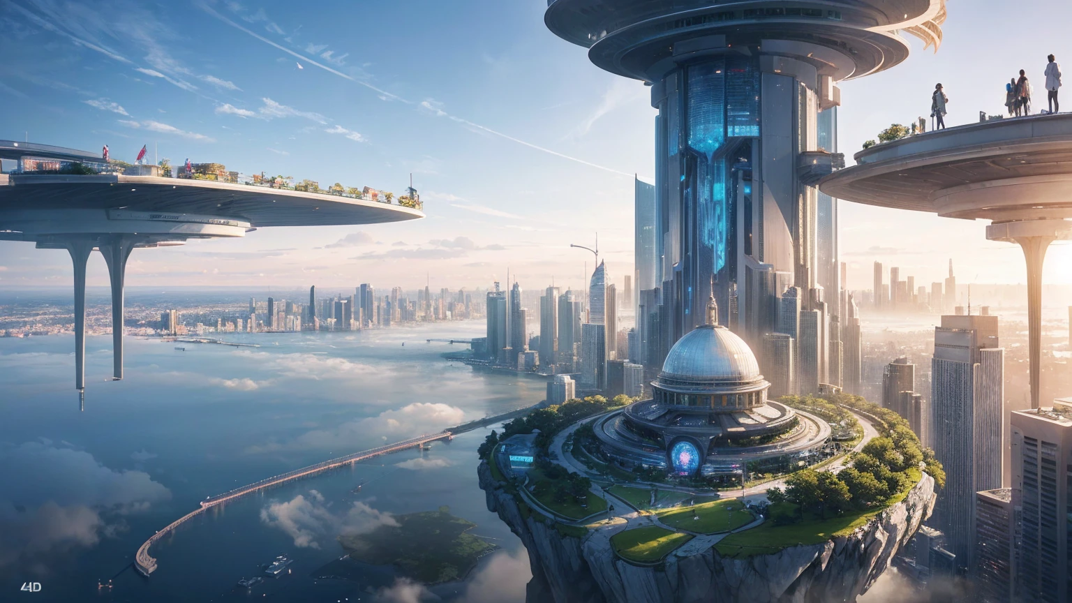 (Best quality,4K,8K,A high resolution,Masterpiece:1.2),Ultra-detailed,(Realistic,Photorealistic,photo-realistic:1.37),Futuristic floating city,Futuristic technology,Huge urban high-tech tablet platform,Airship,Floating in the sky,Futuristic city,Small airships around,High-tech hemispherical platform,Colorful lights,Advanced architecture,modernn architecture,skyscrapper,Access the cloud,Scenic beauty,view over city,Impressive design,Blend seamlessly with nature,energetic and vibrant atmosphere,Futuristic transportation system,Parking is suspended,Transparent path,Lush greenery,Sky gardens,cascading waterfalls,Magnificent skyline,reflections on the water,Sparkling river,Architectural innovation,futuristic skyscrapers,Transparent dome,The shape of the building is unusual,Elevated walkway,Impressive skyline,Glowing lights,Futuristic technology,Minimalist design,Scenic spots,Panoramic view,Cloud Piercing Tower,Vibrant colors,epic sunrise,epic sunset,Dazzling light display,magical ambiance,The future city,Urban Utopia,LuxuryLifestyle,Innovative energy,sustainable development,Smart city technology,Advanced infrastructure,Tranquil atmosphere,Nature and technology live in harmony,Awesome cityscape,Unprecedented urban planning,Architecture connects seamlessly with nature,High-tech metropolis,A cutting-edge engineering marvel,The future of urban living,Visionary architectural concept,Energy-efficient buildings,Harmony with the environment,A city floating above the clouds,Utopian dreams become reality,The possibilities are endless,State-of-the-art transportation network,Green energy integration,Innovative materials,Impressive holographic display,Advanced communication system,Breathtaking aerial view,Quiet and peaceful environment,Modernist aesthetics,Ethereal beauty