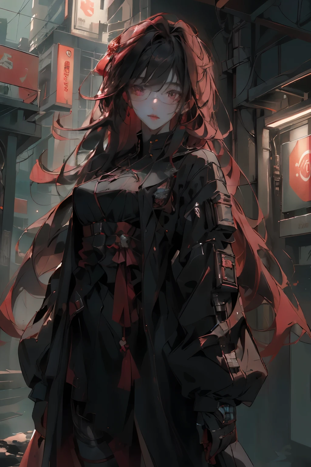 ((best quality)), ((Masterpiece)), (details:1.4), 3d, Image of a beautiful cyberpunk woman., HDR (high dynamic range), long hair, Red hair, future police, PBR surface, After processing,Anisotropic filtration,depth of field, Maximum clarity and clarity, multi-layered surface, perfect proportions, 8K raw files, รอยแผลเป็นบนใบหน้าชัด, หน้าอกใหญ่, Yoru, Brown and well-detailed eyes