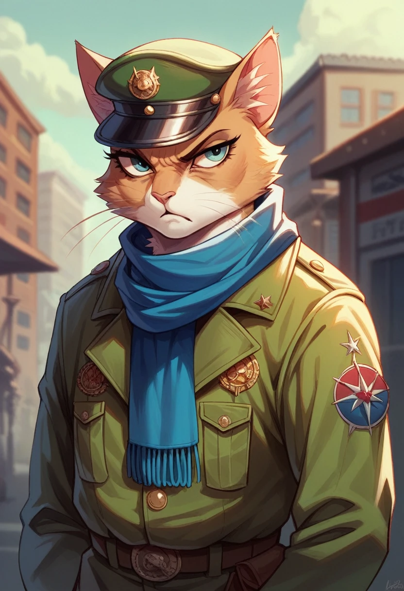 Cat with hat and scarf, Art Station Trends, Punk clothing, Detailed ultra-realistic rendering, British gang members, Street Style, intimidating pose, Planet of Cats, Trendy clothes, Urban Warrior, meow, West Slavic traits, 8 1 5