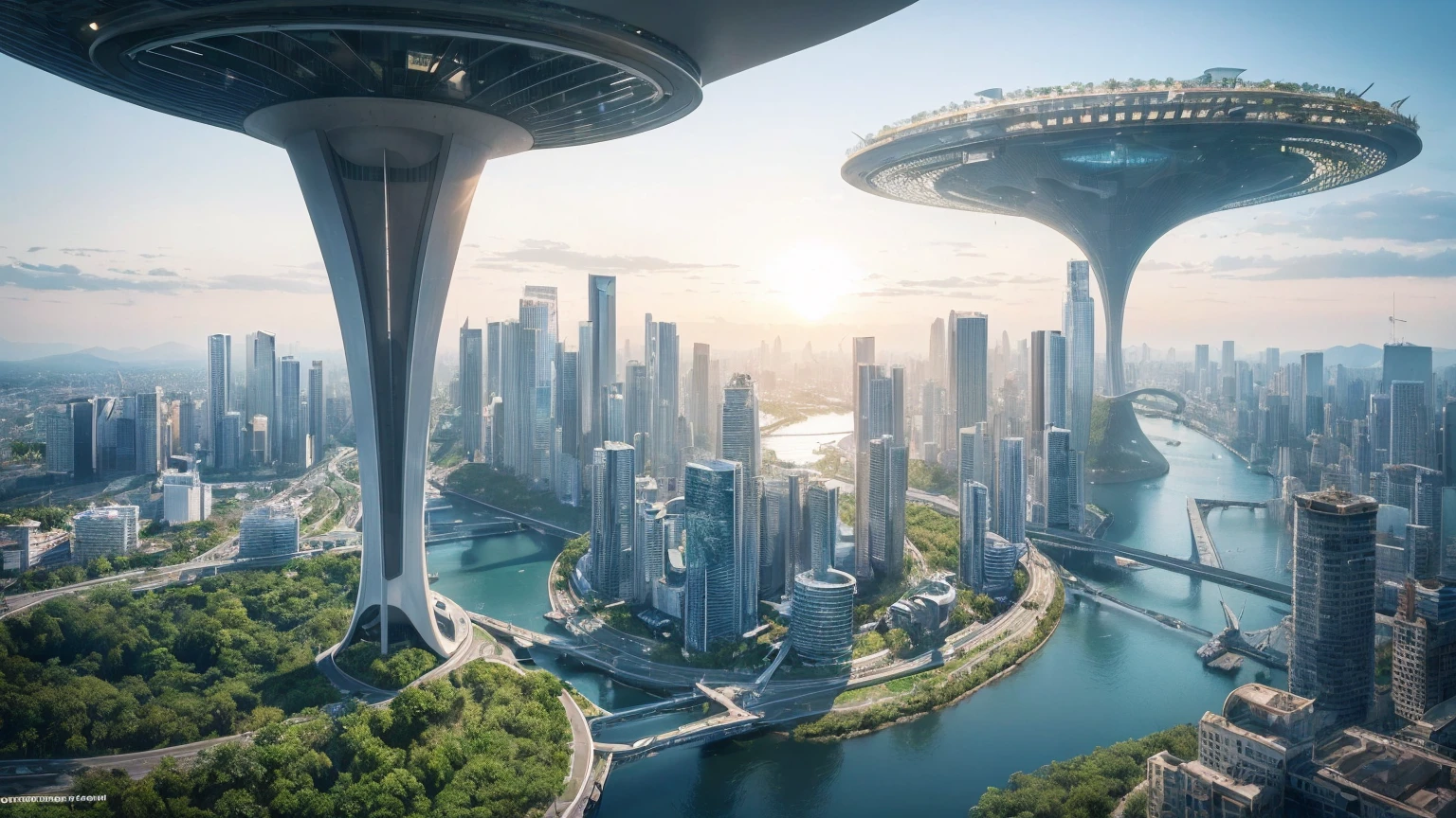 (Best quality,4K,8K,A high resolution,Masterpiece:1.2),Ultra-detailed,(Realistic,Photorealistic,photo-realistic:1.37),Futuristic floating city,Futuristic technology,Huge urban high-tech tablet platform,Airship,Floating in the sky,Futuristic city,Small airships around,High-tech hemispherical platform,Colorful lights,Advanced architecture,modernn architecture,skyscrapper,Access the cloud,Scenic beauty,view over city,Impressive design,Blend seamlessly with nature,energetic and vibrant atmosphere,Futuristic transportation system,Parking is suspended,Transparent path,Lush greenery,Sky gardens,cascading waterfalls,Magnificent skyline,reflections on the water,Sparkling river,Architectural innovation,futuristic skyscrapers,Transparent dome,The shape of the building is unusual,Elevated walkway,Impressive skyline,Glowing lights,Futuristic technology,Minimalist design,Scenic spots,Panoramic view,Cloud Piercing Tower,Vibrant colors,epic sunrise,epic sunset,Dazzling light display,magical ambiance,The future city,Urban Utopia,LuxuryLifestyle,Innovative energy,sustainable development,Smart city technology,Advanced infrastructure,Tranquil atmosphere,Nature and technology live in harmony,Awesome cityscape,Unprecedented urban planning,Architecture connects seamlessly with nature,High-tech metropolis,A cutting-edge engineering marvel,The future of urban living,Visionary architectural concept,Energy-efficient buildings,Harmony with the environment,A city floating above the clouds,Utopian dreams become reality,The possibilities are endless,State-of-the-art transportation network,Green energy integration,Innovative materials,Impressive holographic display,Advanced communication system,Breathtaking aerial view,Quiet and peaceful environment,Modernist aesthetics,Ethereal beauty