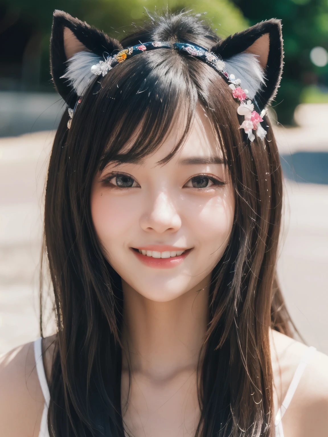 hair bobbles, wince, longeyelashes, solid circle eyes, fake animal ears, light smile, ear blush, fang, ccurate, drop shadow, anaglyph, stereogram, tachi-e, pov, atmospheric perspective, 8k, super detail, best quality
