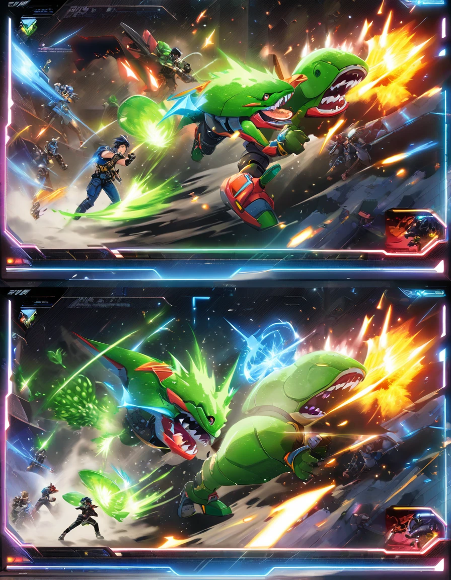 Giant Piranha Plant with Eyes，Battle Mech Warriors，There is blood in the mouth of the Piranha Plant，Poster Visual，植物大战僵尸里的Large-mouthed flower，Pea shooter是主角，Pea shooter，Large-mouthed flower，Cartoon Character, Battle with mecha monsters，, 在fighting，，Fight，sideways，In the War，Character art相反游戏角色, high tech，In the future world，fighting，Magic Attacks，Exciting showdown，game character art, Character art, Qataghting，Poster Art，World，fighting中，Game Petx，Cyber，Punk background，Sci-fi style，comics，Pea shooter大战，Plant Warfare，Large-mouthed flower，Magic duel