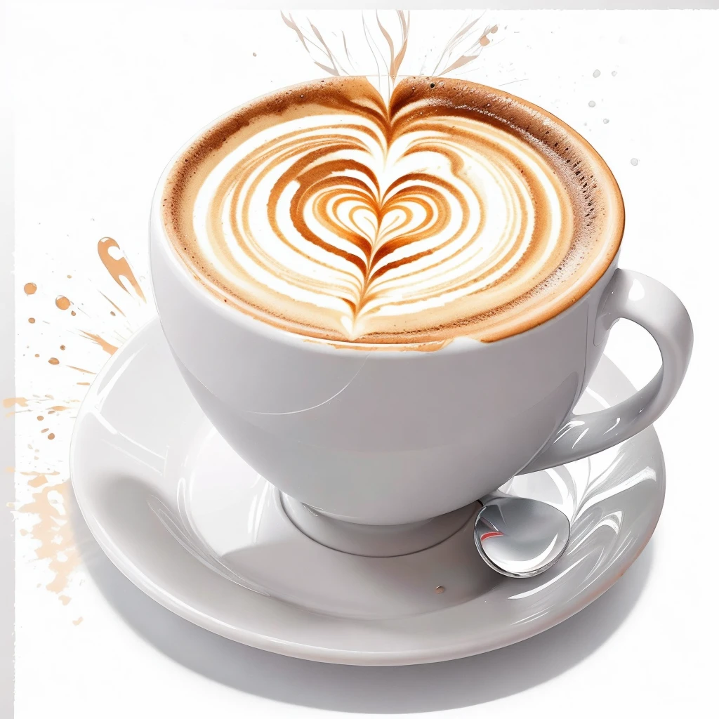 Circular Design, Logo Art, (Design of a cappuccino to drink at a stylish cafe),(On the table), Fantasy, colorful, Vintage, Charm: White Background, Vulgar art, Digital Illustration, Shine; Gash, 16K, Minimal, Doodle, society, Solarpunk, Crispy quality, sharp, bright, Volumetric lighting, Complex, Plenty of negative white space, As a logo,