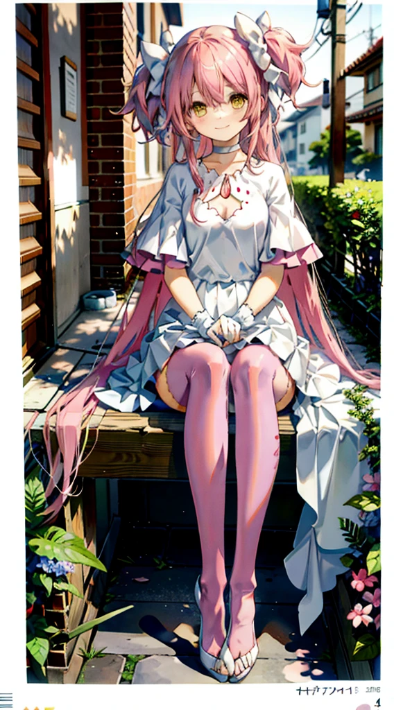 Pink hair，madoka，street，Smile，Foot washing