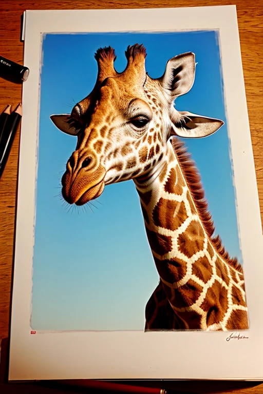 Giraffe looking in mìrror cartoonish drawing 