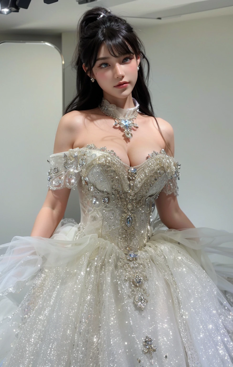 Game Art,Best image quality,Maximum resolution,8K,(A bust photo),(portrait),(Head close-up),(Rule of Thirds),Unreal Engine 5 rendering works,20 year old girl,((Queen)),The eyes are very detailed,(Large Breasts),Elegance and nobility,Light,Light线追踪,Game CG,((3D Unreal Engine)),OC rendering reflection mode,4K,Ultra-clear,Sensual,Translucent lace,Fair and plump figure,Pretty Face,Light泽凝胶涂层,身着华贵礼服的Queen,Crystal Gem Crown,Necklace jewelry,blue eyes,The tattoo is very three-dimensional,Gorgeous and intricate tattoo designs,Ultra-clear portrait,Sexy body,Temple Princess,Sapphire eyes,Fine gold and diamond jewellery,Luxurious jewelry,Wearing diamond gemstone jewelry,Gorgeous jewelry all over the body,Pearl Necklace,Diamond Dress,Shining golden armor