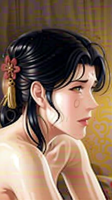 (best quality), (very aesthetic), (ultra-detailed), (best illustration),(a mature female),(perfect face),Suikoden,Mrs. Lin,(((NSFW))),((full_body)),((full_Nude)),(crying),red cheek,sweating,skinny,flushed skin,(Lying face down on the bed),traditional Chinese bedroom,