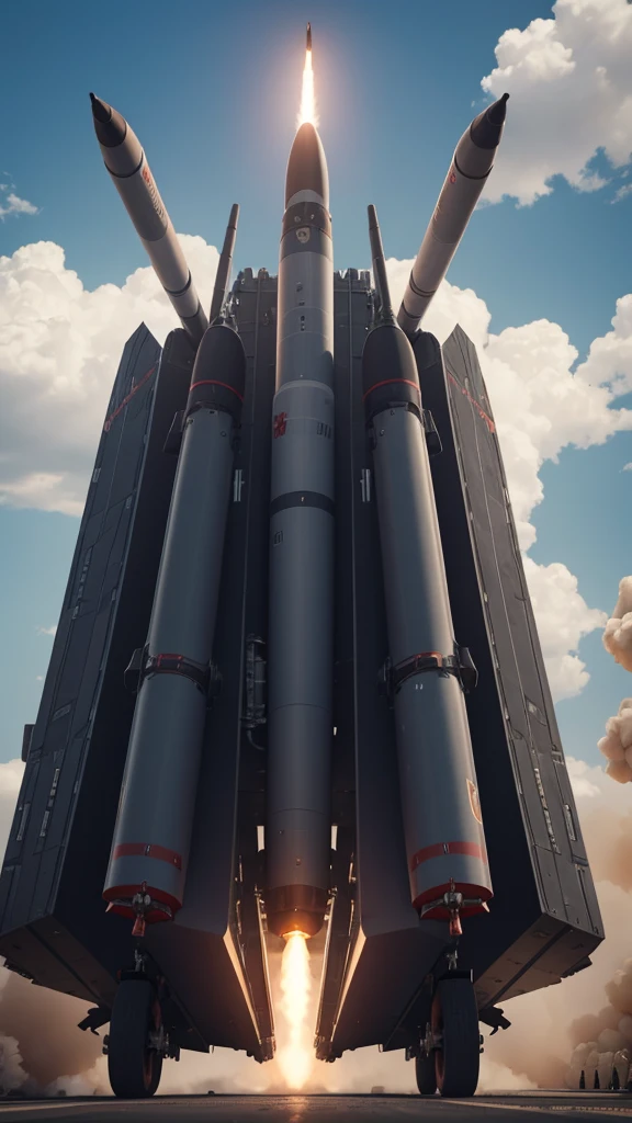 A powerful and sophisticated missile launcher with multiple missiles ready for launch.