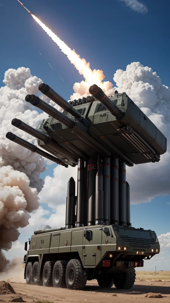 A powerful and sophisticated missile launcher with multiple missiles ready for launch.