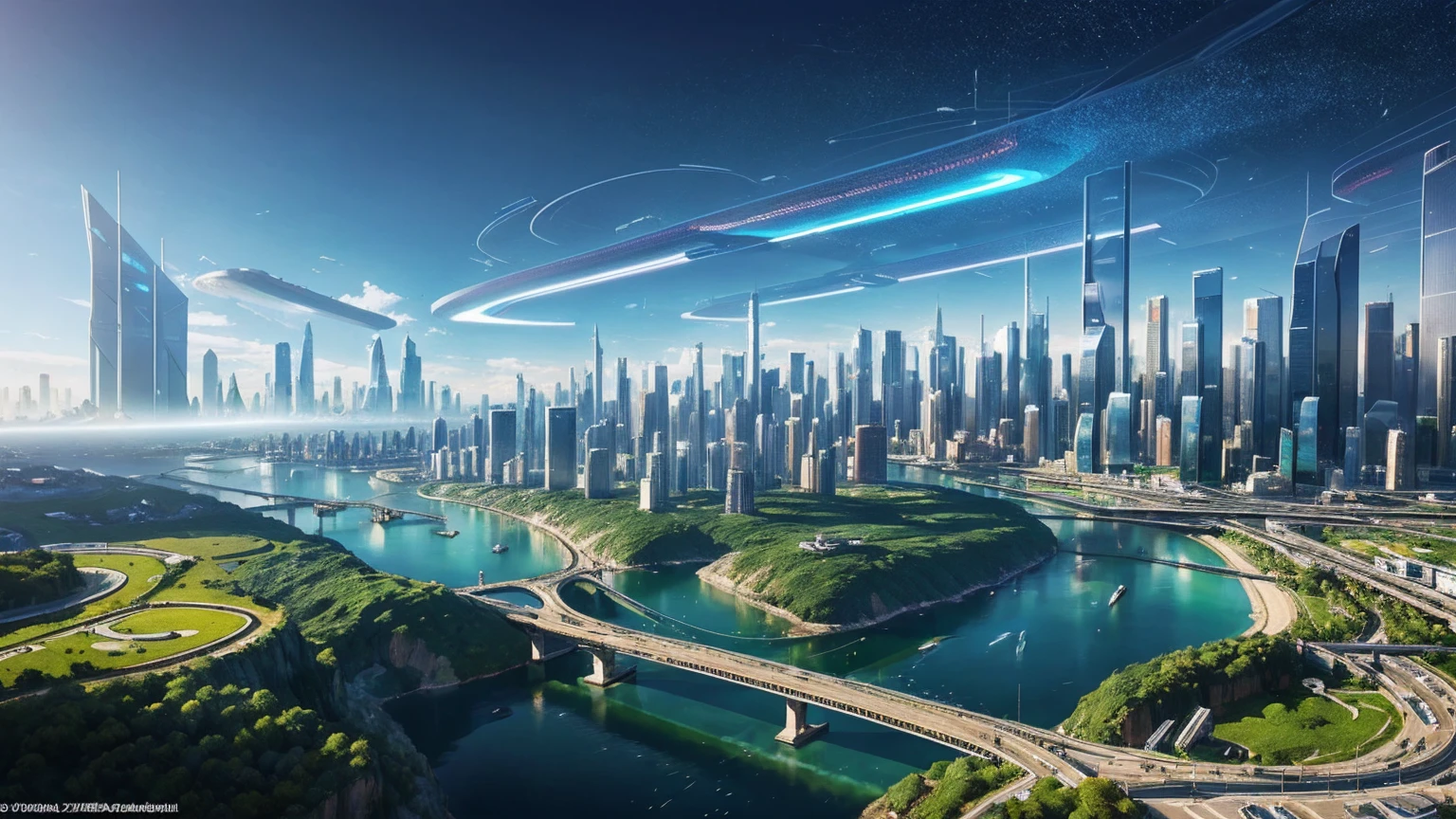 (Best quality,4K,8K,A high resolution,Masterpiece:1.2),Ultra-detailed,(Realistic,Photorealistic,photo-realistic:1.37),Futuristic floating city,Futuristic technology,Huge urban high-tech tablet platform,Airship,Floating in the sky,Futuristic city,Small airships around,High-tech hemispherical platform,Colorful lights,Advanced architecture,modernn architecture,skyscrapper,Access the cloud,Scenic beauty,view over city,Impressive design,Blend seamlessly with nature,energetic and vibrant atmosphere,Futuristic transportation system,Parking is suspended,Transparent path,Lush greenery,Sky gardens,cascading waterfalls,Magnificent skyline,reflections on the water,Sparkling river,Architectural innovation,futuristic skyscrapers,Transparent dome,The shape of the building is unusual,Elevated walkway,Impressive skyline,Glowing lights,Futuristic technology,Minimalist design,Scenic spots,Panoramic view,Cloud Piercing Tower,Vibrant colors,epic sunrise,epic sunset,Dazzling light display,magical ambiance,The future city,Urban Utopia,LuxuryLifestyle,Innovative energy,sustainable development,Smart city technology,Advanced infrastructure,Tranquil atmosphere,Nature and technology live in harmony,Awesome cityscape,Unprecedented urban planning,Architecture connects seamlessly with nature,High-tech metropolis,A cutting-edge engineering marvel,The future of urban living,Visionary architectural concept,Energy-efficient buildings,Harmony with the environment,A city floating above the clouds,Utopian dreams become reality,The possibilities are endless,State-of-the-art transportation network,Green energy integration,Innovative materials,Impressive holographic display,Advanced communication system,Breathtaking aerial view,Quiet and peaceful environment,Modernist aesthetics,Ethereal beauty