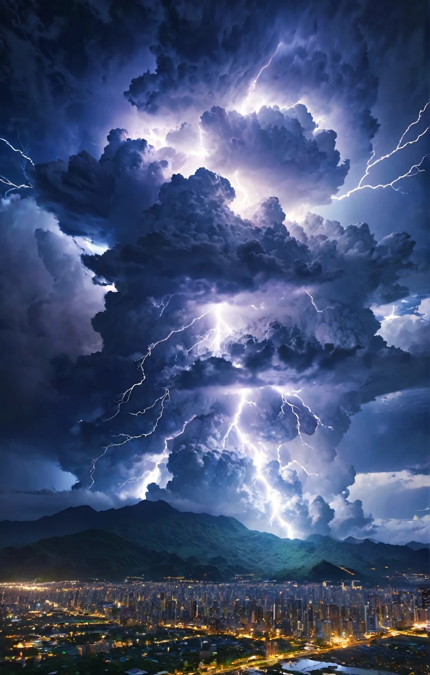 Crystal Cloud, Lightning strikes、Earth, Atmospheric perspective, 8K, Super detailed, Accurate, Highest quality, lightning、Clear images、High color reproducibility、Attention to detail、Live Action、Fascinating、