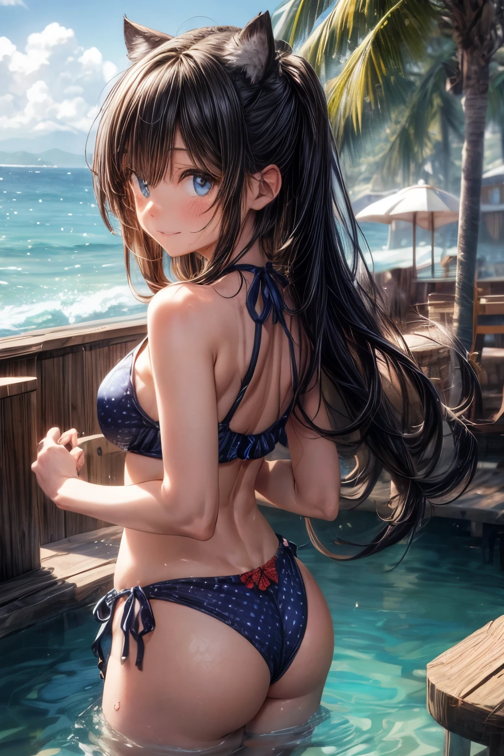 masterpiece, best quality, extremely detailed CG unity 8k wallpaper, Floating on your back in the sea、((赤色のクリスタルSwimwear)), 赤色のクリスタルSwimwear, sunny, blue sky, Outdoor, 斬新なデザインのSwimwear, 色とりどりのSwimwear, Polka dot pattern, Floral,(Tabletop.Highest quality).(Cowboy Shot). (Amazingly detailed CG paintings),(Perfect Image)、smile, smile, Comic Strip, ((Two Girls)), Detailed face、Perfect Face.Delicate face、Textured skin、Colorful hair colors, Cat ear girl、((Beautiful Blue Eyes)).Delicate and beautiful eyes、The eyes are detailed、Reflective Eyes、Watery eye、smile.(Gazing at the audience:1.3).(My face got a little red:0.8)、8k wallpaper、(((Cowboy Shot)))、reflected light、Attention to detail、Complex、Delicate background、Textured skin、Detailed skin、Swimwear, ((カラフルなSwimwear)), リアリスティックなSwimwear, 質感のあるSwimwear, 超高精細なSwimwear, ((Realistic Ocean)), ribbon, Floral, Aloha pattern, One Shoulder, カラフルなSwimwear, クリスタルなSwimwear, Lens flare