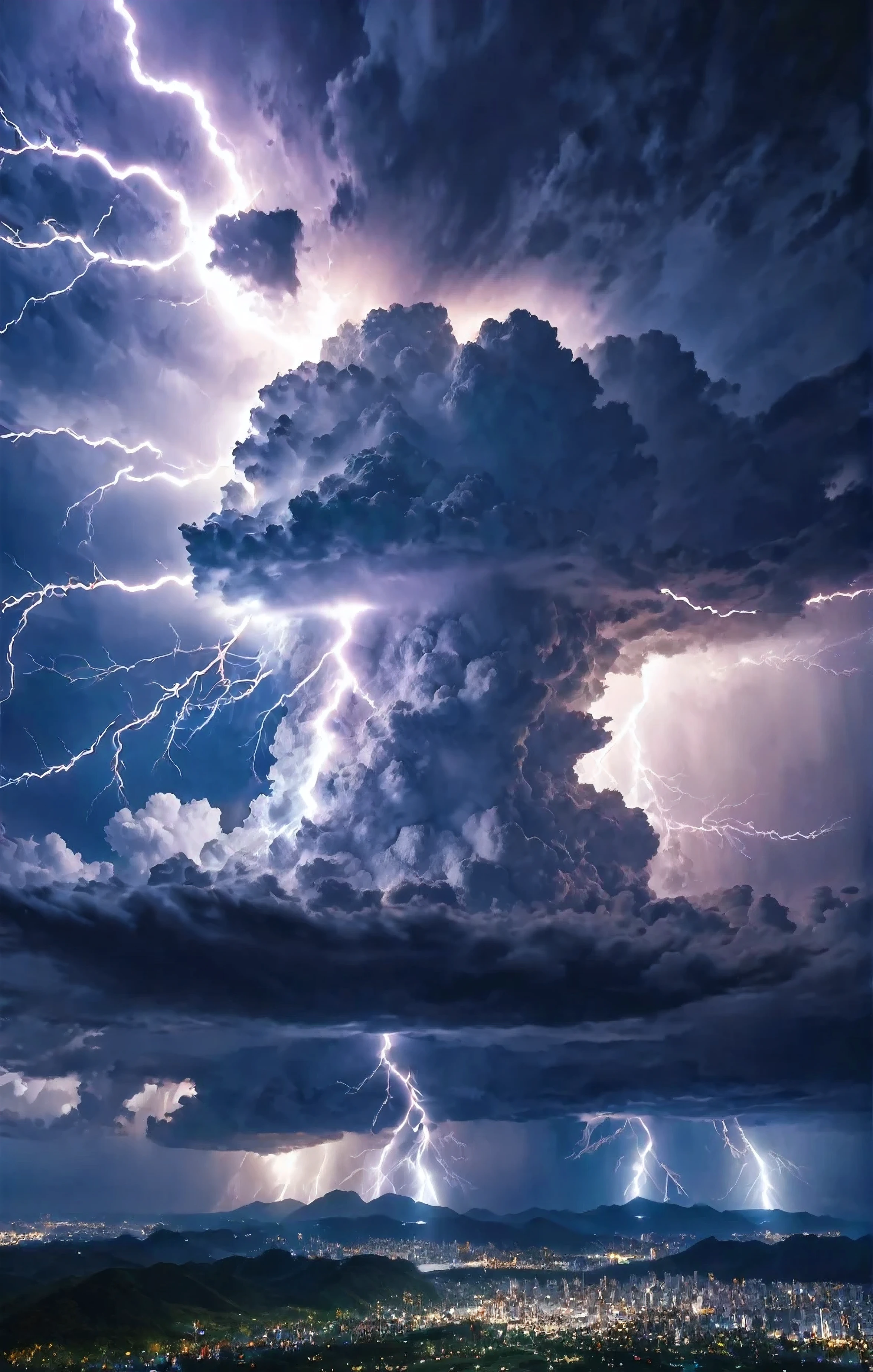 Crystal Cloud, Lightning strikes、Earth, Atmospheric perspective, 8K, Super detailed, Accurate, Highest quality, lightning、Clear images、High color reproducibility、Attention to detail、Live Action、Fascinating、