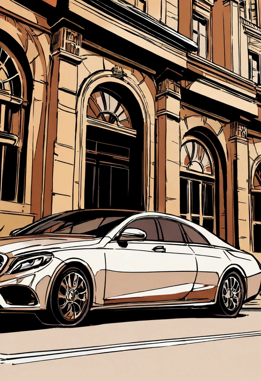 Luxury car,school entrance,Rich colors,Illustration style