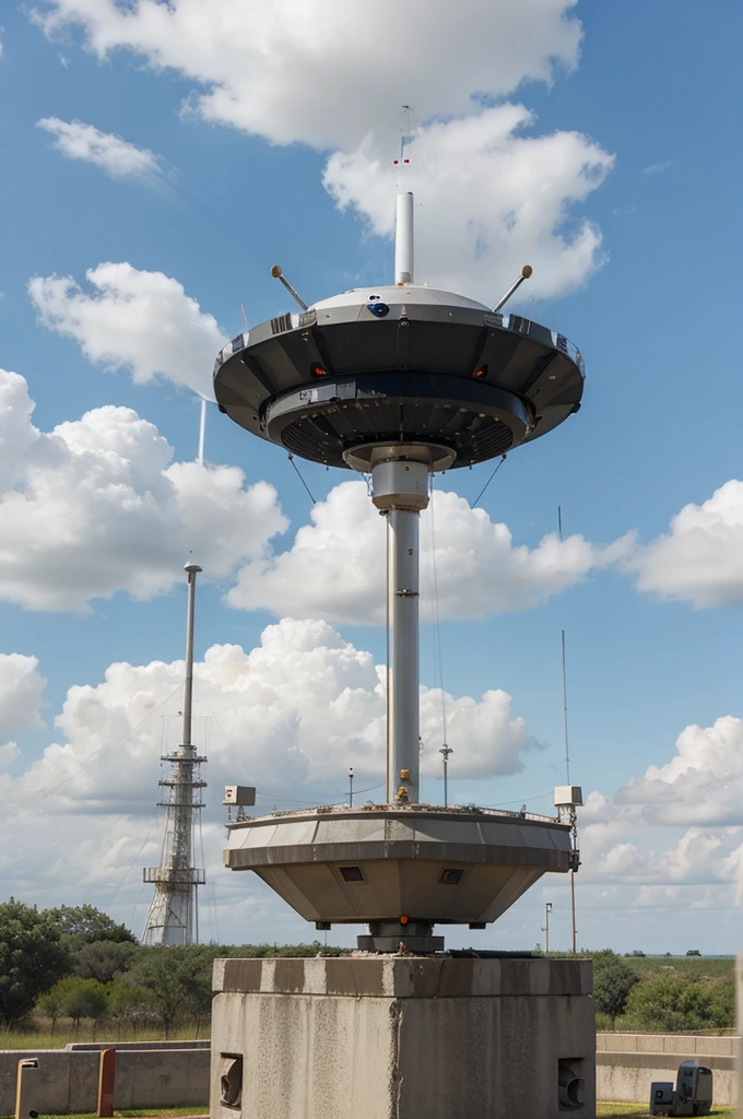 Advanced radar systems with antennas and sensors actively scanning the skies.