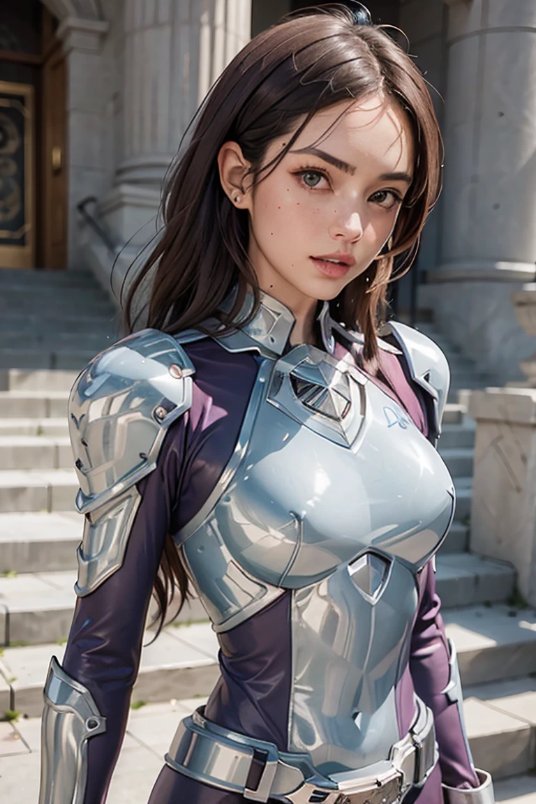 a close up of a woman in a silver and blue dress, chengwei pan on artstation, by Yang J, detailed fantasy art, stunning character art, fanart best artstation, epic exquisite character art, beautiful armor, extremely detailed artgerm, detailed digital anime art, artgerm on artstation pixiv, armor girl, power suit, powerranger, suit, spd, (silver royal guard ranger suit), gold detail