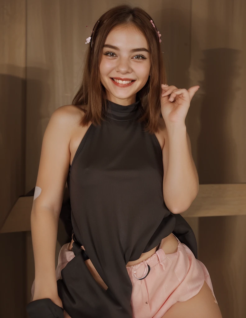 smiling, flirty face, medium bust