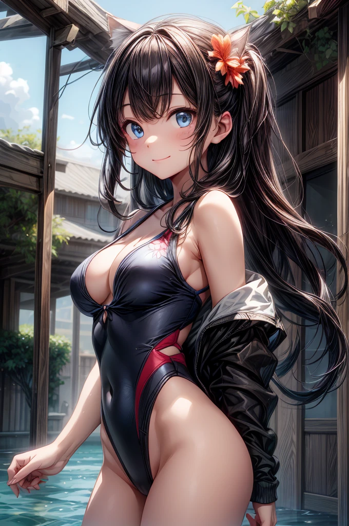masterpiece, best quality, extremely detailed CG unity 8k wallpaper, Floating on your back in the sea、((赤色のクリスタルSwimwear)), 赤色のクリスタルSwimwear, sunny, blue sky, Outdoor, 斬新なデザインのSwimwear, 色とりどりのSwimwear, Polka dot pattern, Floral,(Tabletop.Highest quality).(Cowboy Shot). (Amazingly detailed CG paintings),(Perfect Image)、smile, smile, Comic Strip, ((Two Girls)), Detailed face、Perfect Face.Delicate face、Textured skin、Colorful hair colors, Cat ear girl、((Beautiful Blue Eyes)).Delicate and beautiful eyes、The eyes are detailed、Reflective Eyes、Watery eye、smile.(Gazing at the audience:1.3).(My face got a little red:0.8)、8k wallpaper、(((Cowboy Shot)))、reflected light、Attention to detail、Complex、Delicate background、Textured skin、Detailed skin、Swimwear, ((カラフルなSwimwear)), リアリスティックなSwimwear, 質感のあるSwimwear, 超高精細なSwimwear, ((Realistic Ocean)), ribbon, Floral, Aloha pattern, One Shoulder, カラフルなSwimwear, クリスタルなSwimwear, Lens flare