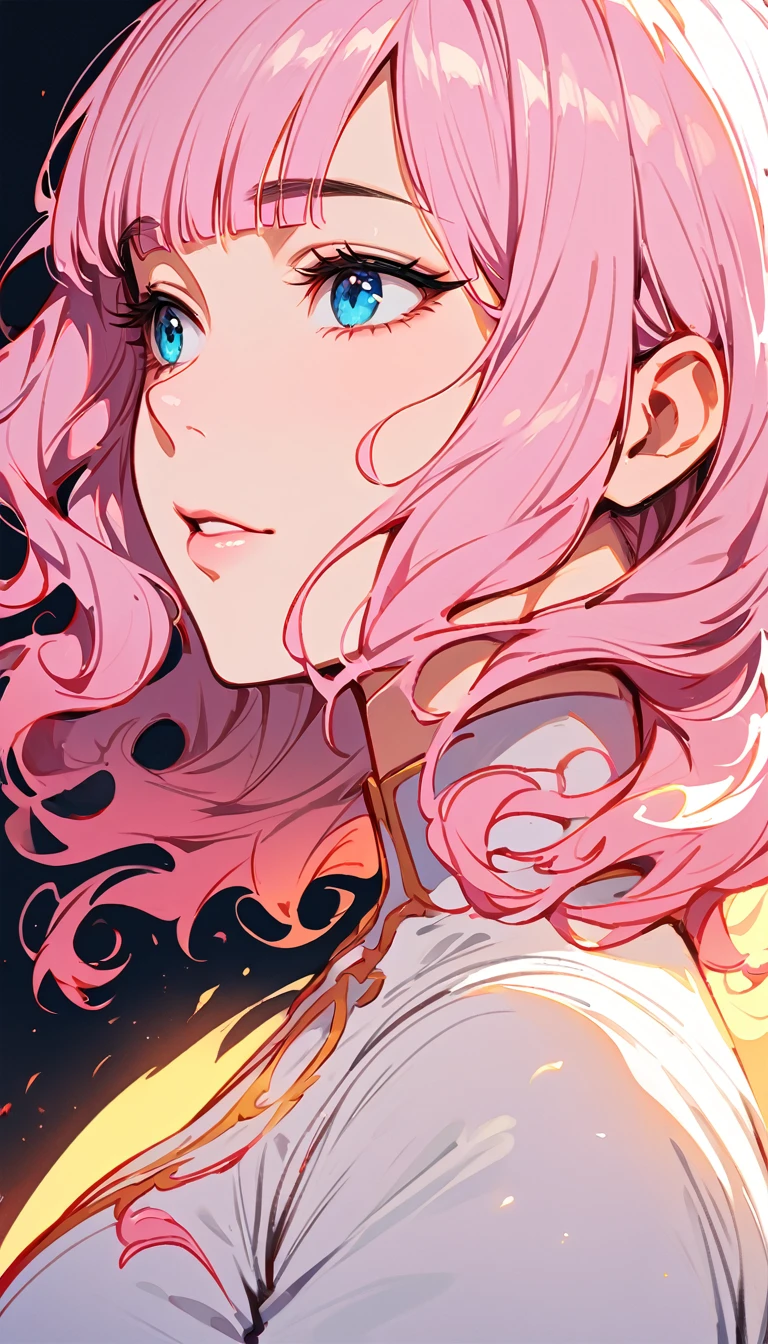 (high quality, 8k, 4K, high contrast, artwork:1.2, high quality, best aesthetics), (centered), ((1 woman)), mature body, adult body, adult woman, fleshy woman, super detailed, beautiful face detailed, beautiful eyes detailed, detailed beautiful mouth, (light pink hair, long light pink hair, wavy light pink hair), (blue eyes), (sexy white medieval armor with pink details), (short ruffled skirt), (shoulder pads), (cleavage on breasts), (long white cape), (pink angel halo), (calm expression), (standing), (looking at the viewer), (above the clouds), (clear blue sky), (front view)