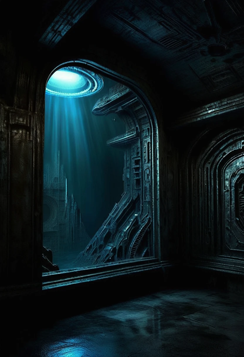 01_rays of black light, 史诗Alien Spaceship的内部, the atmospheRe of the movie “alien”. Bionic foRms coveR the walls in Bas-relief, 黑色人造Material, stone-plastic, and bionics. sanded, polishing, Smooth, Bas-relief, bionics, Cyberpunk. alien尸体的元素, and the anatomy of alien cReatuRes, adoRn the Relic Bas-reliefs of Alien Spaceship. rays of black light penetRates foRms fRom the inside. The whole picture reflects the black theme, Black glow, Antimatter, Space - as a symbol of black infinity. 02_best quality. masterpiece. Image. 3D visualization. scene RecReated by UnReal Engine. Highest quality, detail, textures, Material, and, Crisp shapes (Smooth synthetic mateRial, man made rock, plastic, Metal). 来自形体深处的Black glow, Alien Spaceship, Alien Civilization, Alien World. Front view of the camera, view, The ceiling is watery, Deep Cave, membrane floor, and fantastic Bas-reliefs on the walls (bionics, anatomy, entomological life foRms depicted on bizaRRe Bas-reliefs). Black glow is the basis of the entire picture. 03_ Indoor lighting, Deep Shadows, illuminated black Bas-relief, Bionic geometry, and secRet symbolism Decoate the walls. High arched walls, Alien Spaceship - a highly developed civilization. Warm and Bright - Contrast Light, A faint cold shadow, cleaR image of detail, texture, Deco (High image quality), (Crisp, high-quality rendering), (Unreal Engine), sD quality, 8K. LucasArts, Cyberpunk, s.R. Giger "alien".