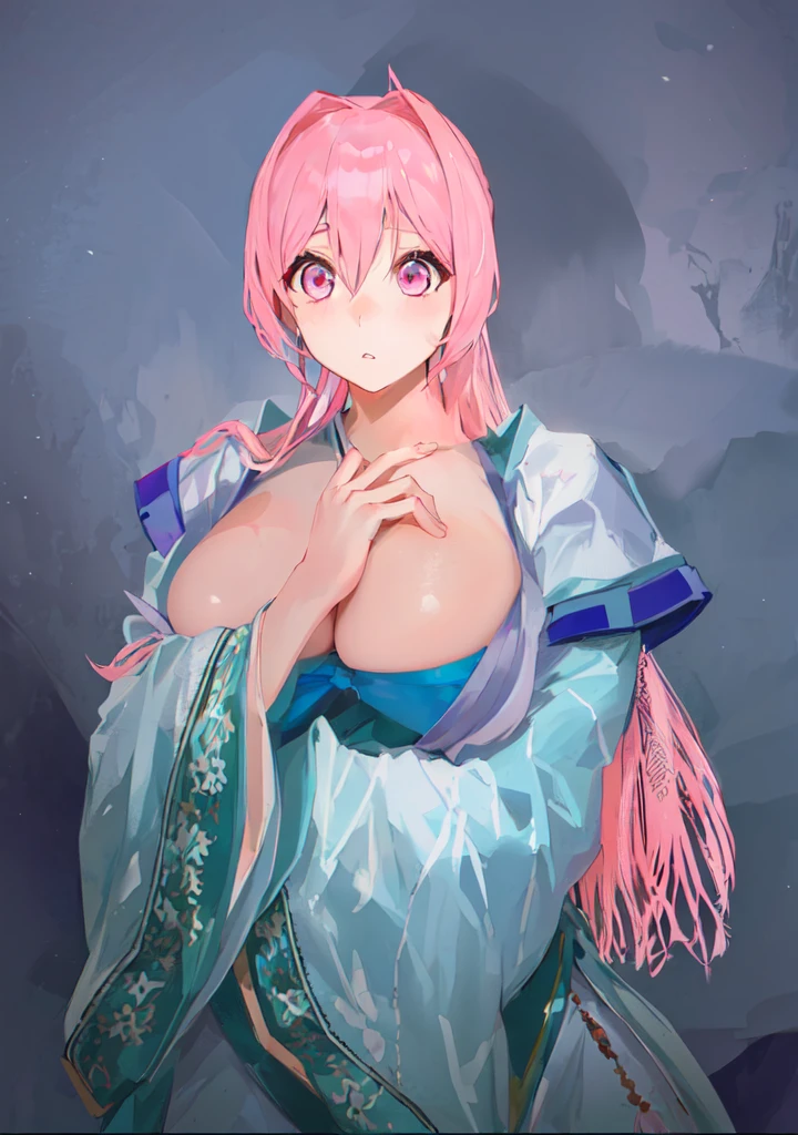 Pink Hair、Anime Girl,Pink eyes, Produced in collaboration with Anime Painter Studio, In the anime painter studio, ,  Sonison，超级Sonison，Celluloid，Three Kingdoms，Chinese style，antiquity，Hanfu，，Huge Breasts，Good shape，Pink ponytail，Pink long hair，Costume，包不住的Huge Breasts，Cute girl，Noble,Pink long hair，The face remains unchanged，Satomi light diamond，Blazing Horse