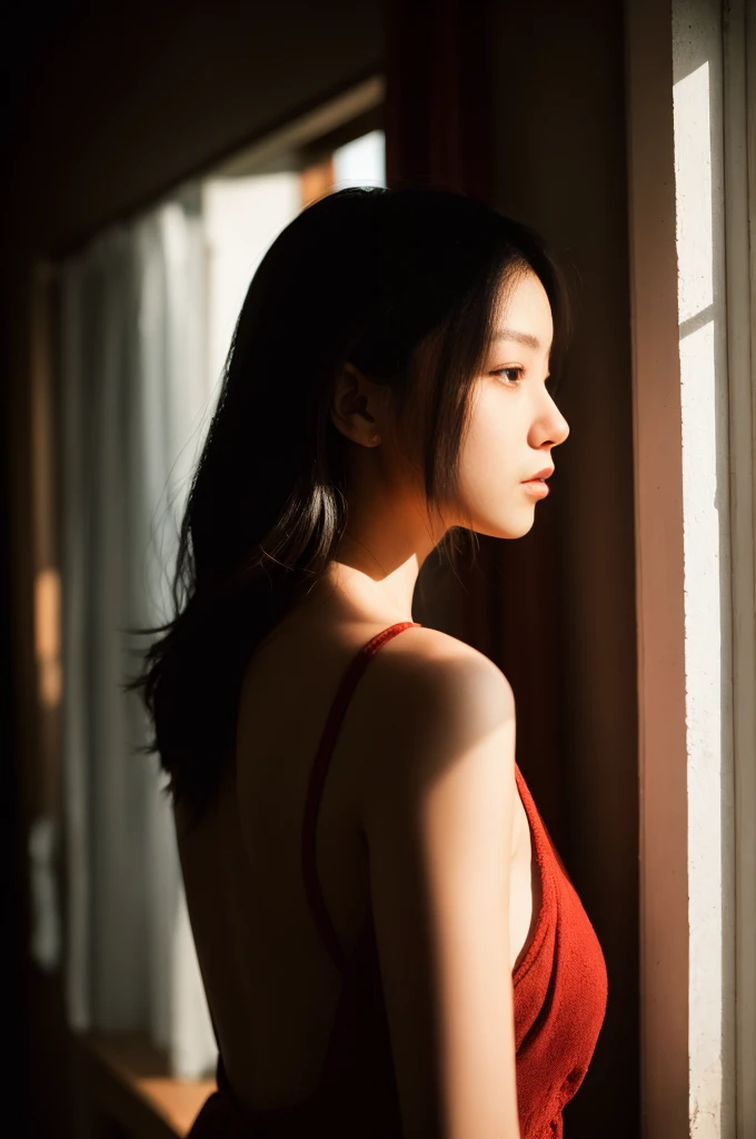 A woman whose silhouette is visible in the backlight