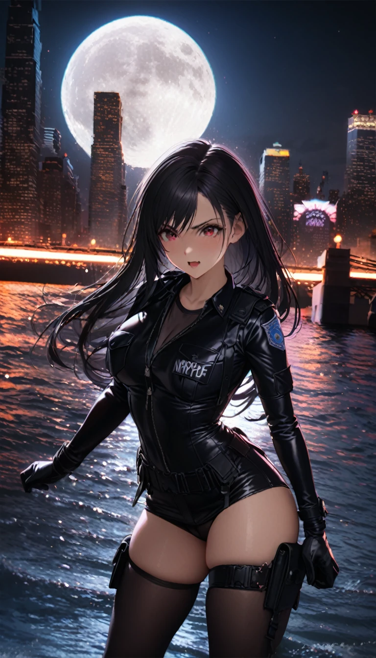 (masterpiece:1.4),(best quality:1.4), soft lighting, moonlight, beautiful face, beautiful eyes, cowboy shot,
Annerose, 1girl, solo, female mature, black hair, long hair, (yellow eyes:1.4), large breasts, jumpsuit leather, skin tight, hair intakes, covered breasts, sideboob, exquisite eyes detail, exquisite character design unity details 8k hdr, professional art, landscape, (solo:1.5, cowboy shot:1.5), night, stand in the middle of lake surrounding by waterfall, sexy body, milf, 35 years old girl, big thighs, sexy waist