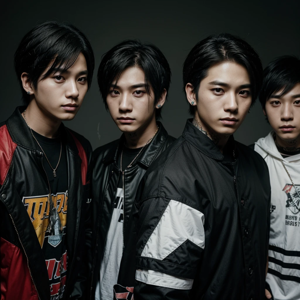 male k-pop band in 2000s emo aesthetic