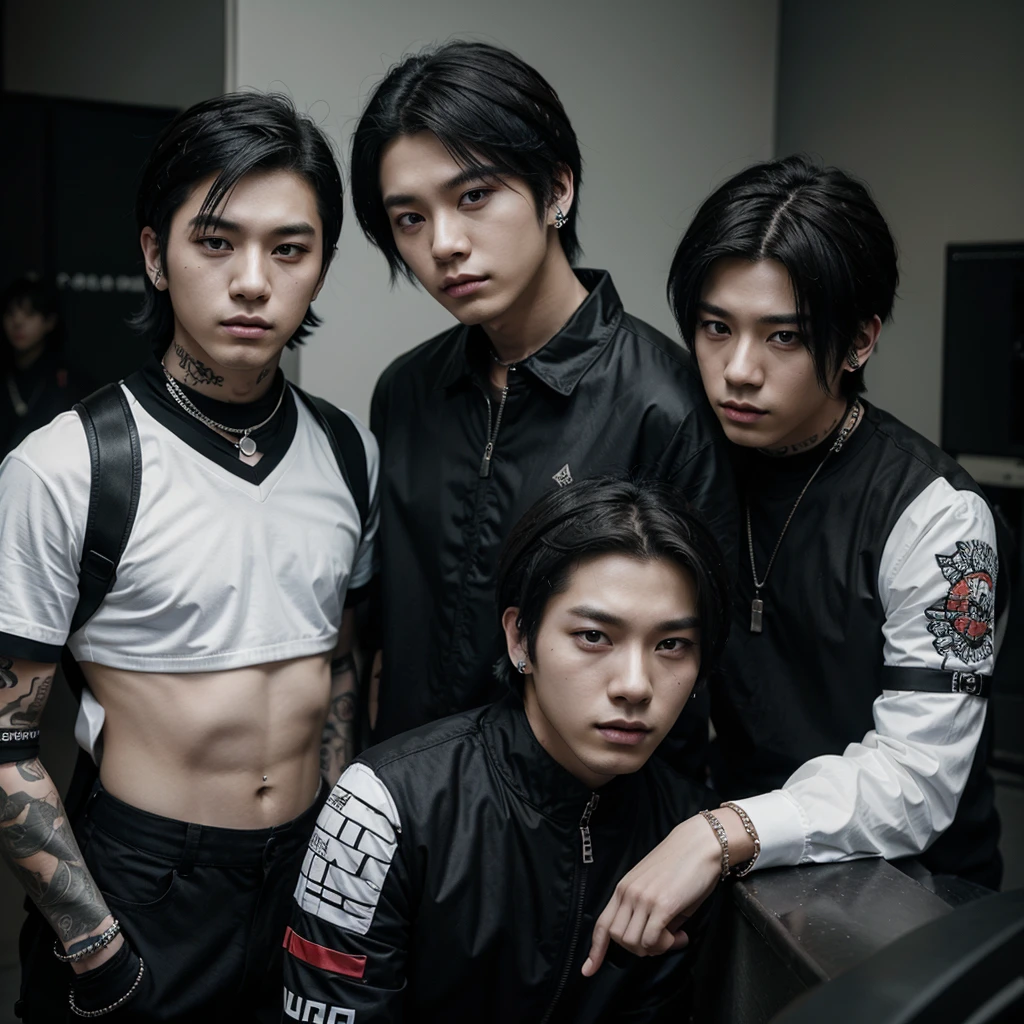 male k-pop band in 2000s emo aesthetic
