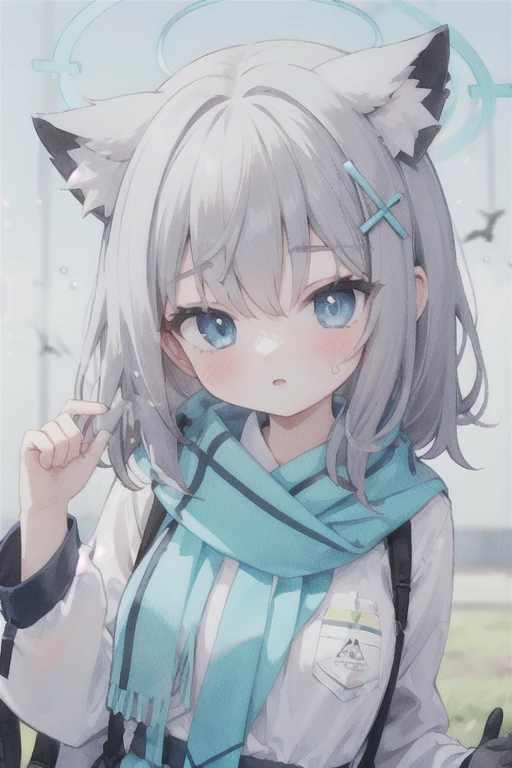 1 Girl, Pat on the head, Flying beads of sweat, 
White_Blue Files,Animal ears