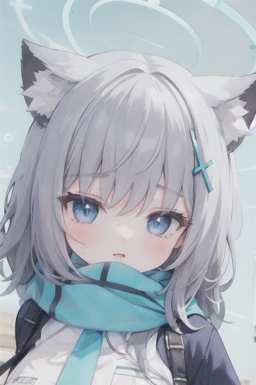 1 Girl, Pat on the head, Flying beads of sweat,
White_Blue Files,Animal ears