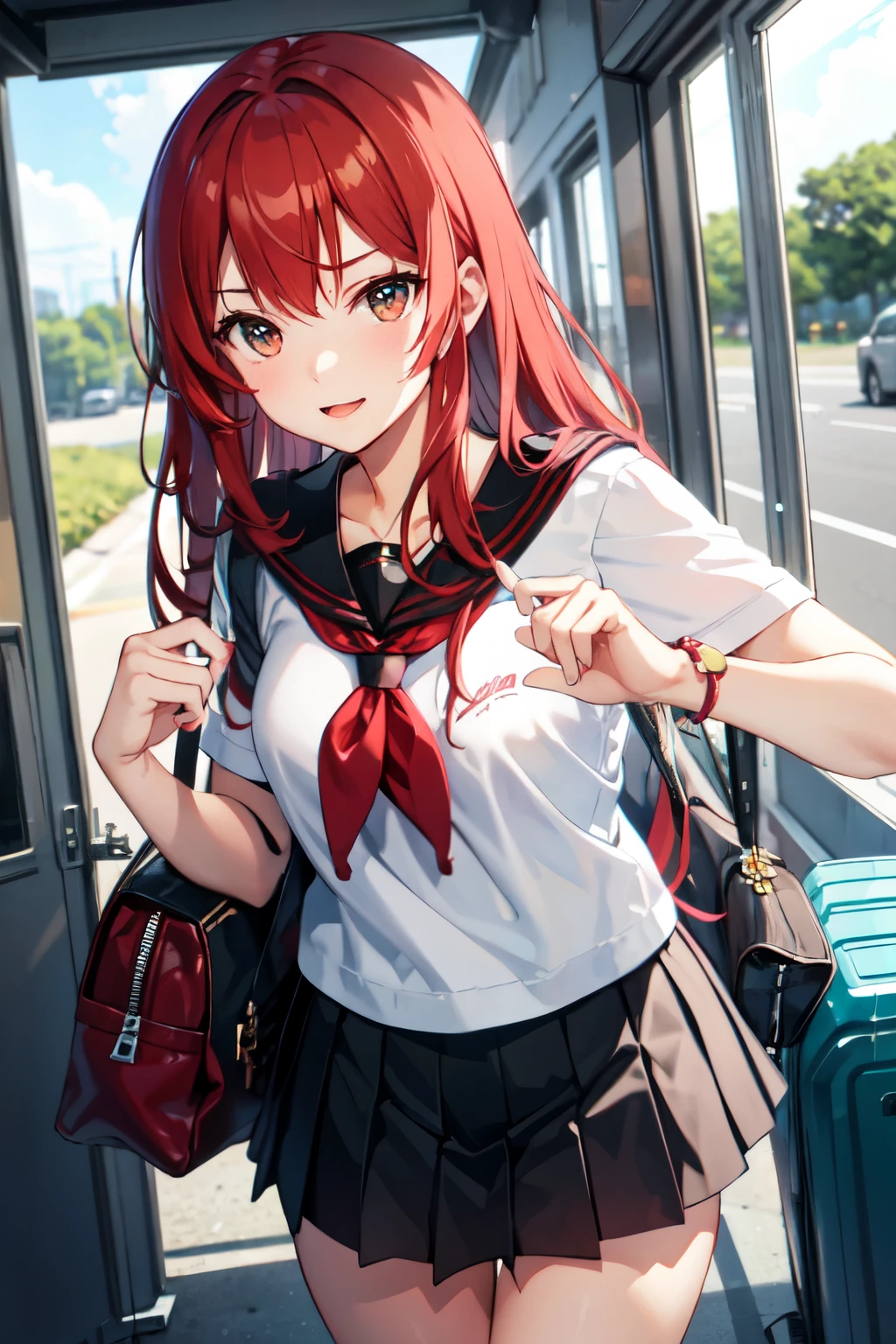 high school girl,Summer clothes,Lewd,Red hair,Going home