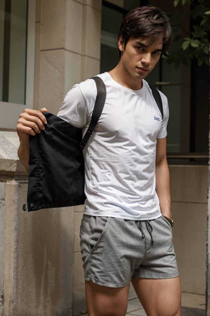 A man wears shorts