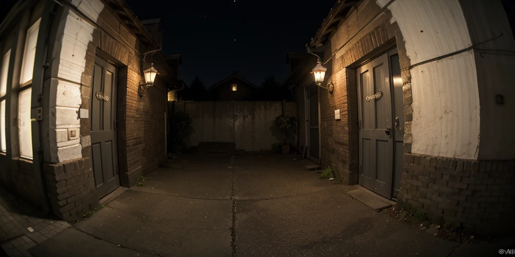 ((photo)), ((real)),Alley,360° Images,equirectangular, Pitch black, night, There is a wall in front of me