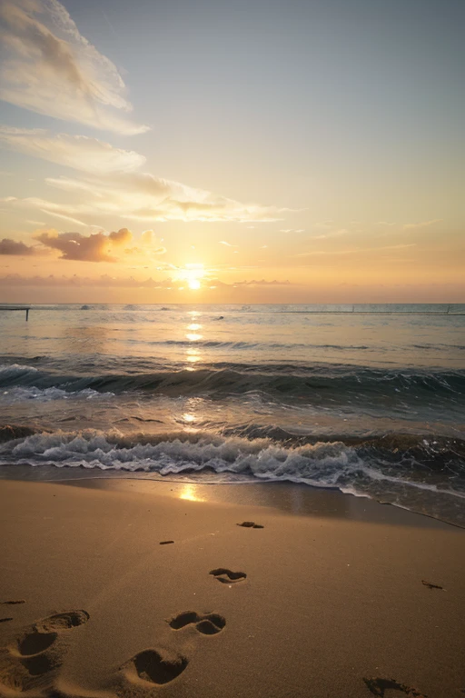 ((Best quality)), ((masterpiece)), (detailed), summer sunset on the beach, sun view, pictures for track covers