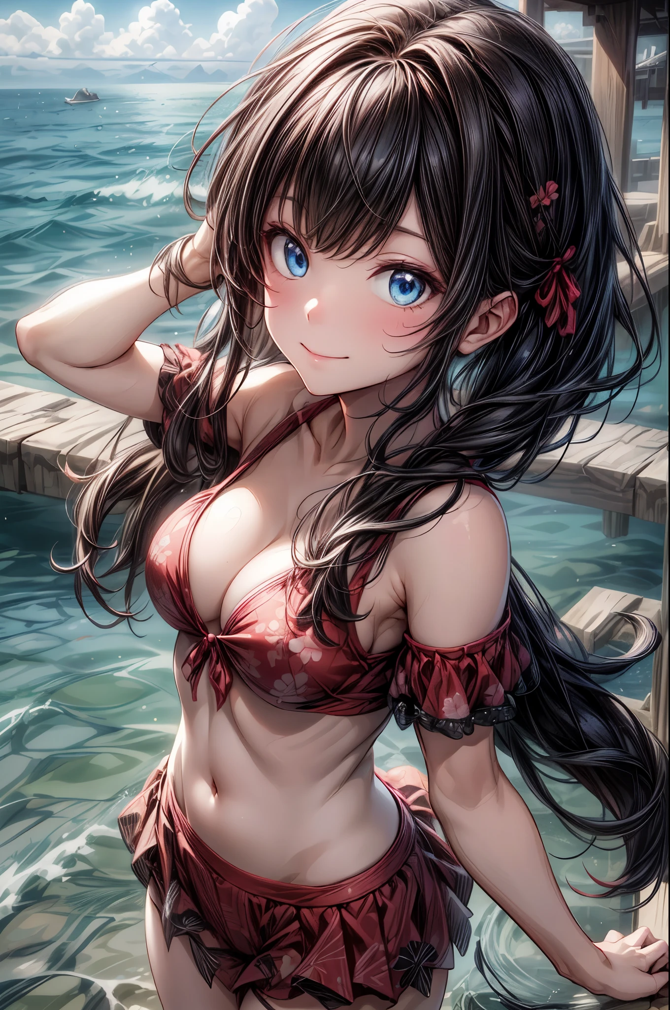 masterpiece, best quality, extremely detailed CG unity 8k wallpaper, Floating on your back in the sea、Red Bikini、Bikini Skirt, Pink Bikini、 sunny, blue sky, Outdoor, 斬新なデザインのSwimwear, 色とりどりのSwimwear, Polka dot pattern, Floral,(Tabletop.Highest quality).(Cowboy Shot). (Amazingly detailed CG paintings),(Perfect Image)、smile, smile, Comic Strip, ((Two Girls)), Detailed face、Perfect Face.Delicate face、Textured skin、Colorful hair colors, Cat ear girl、((Beautiful Blue Eyes)).Delicate and beautiful eyes、The eyes are detailed、Reflective Eyes、Watery eye、smile.(Gazing at the audience:1.3).(My face got a little red:0.8)、8k wallpaper、(((Cowboy Shot)))、reflected light、Attention to detail、Complex、Delicate background、Textured skin、Detailed skin、Swimwear, ((カラフルなSwimwear)), リアリスティックなSwimwear, 質感のあるSwimwear, 超高精細なSwimwear, ((Realistic Ocean)), ribbon, Floral, Aloha pattern, One Shoulder, カラフルなSwimwear, クリスタルなSwimwear, Lens flare