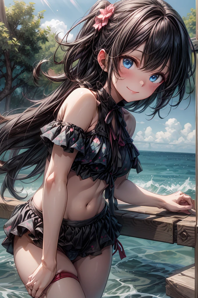 masterpiece, best quality, extremely detailed CG unity 8k wallpaper, Floating on your back in the sea、Bikini Skirt, Pink Bikini、 Golden Ratio、 sunny, blue sky, Outdoor, 斬新なデザインのSwimwear, 色とりどりのSwimwear, Polka dot pattern, Floral,(Tabletop.Highest quality).(Cowboy Shot). (Amazingly detailed CG paintings),(Perfect Image)、smile, smile, Comic Strip, ((Two Girls)), Detailed face、Perfect Face.Delicate face、Textured skin、Colorful hair colors, Cat ear girl、((Beautiful Blue Eyes)).Delicate and beautiful eyes、The eyes are detailed、Reflective Eyes、Watery eye、smile.(Gazing at the audience:1.3).(My face got a little red:0.8)、8k wallpaper、(((Cowboy Shot)))、reflected light、Attention to detail、Complex、Delicate background、Textured skin、Detailed skin、Swimwear, ((カラフルなSwimwear)), リアリスティックなSwimwear, 質感のあるSwimwear, 超高精細なSwimwear, ((Realistic Ocean)), ribbon, Floral, Aloha pattern, One Shoulder, カラフルなSwimwear, クリスタルなSwimwear, Lens flare